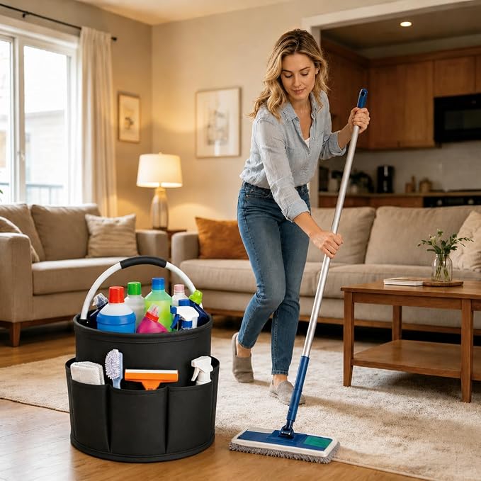 UFORU Cleaning Caddy with Handle, 17L Foldable Organizer with 6 Pockets | 600D Oxford Fabric, Durable, Waterproof, Large Capacity, Space-Saving Foldable, Multi Cleaning Bucket Bag for Home, Garden - Image 8