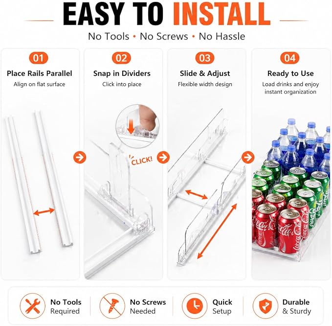 Stackable Soda Can Organizer for Refrigerator, Automatic Drink Dispenser with Pusher, Holds 25–30 Cans, 5 Row Fridge Organizer, Adjustable Beverage Rack, Easy Access Storage - Image 4