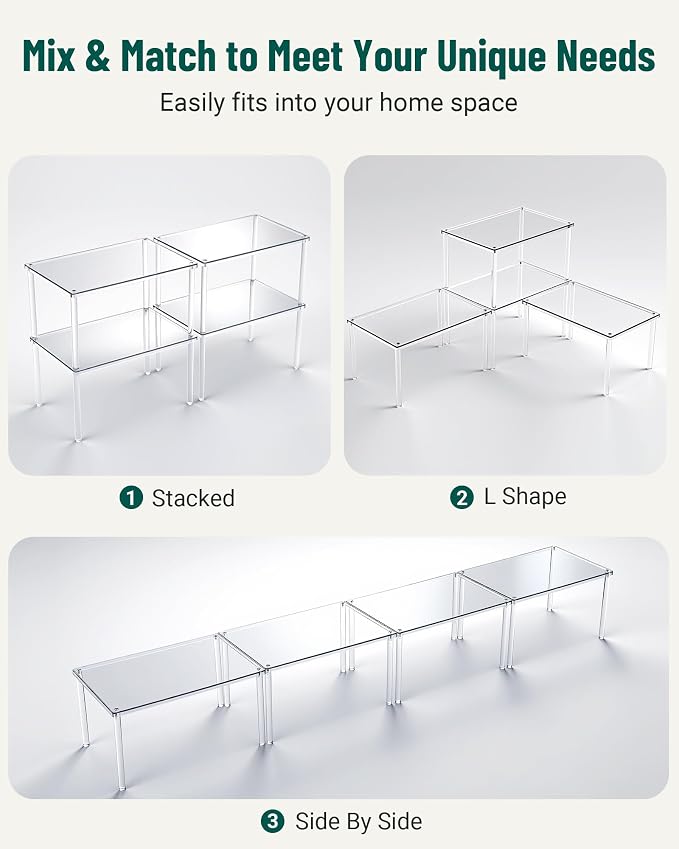 Acrylic Cabinet Organizer Set of 4, Stackable Spice Rack for Kitchen | Clear Shelf Organizer for Pantry, Cabinets, Countertops and Desks, Stackable Design Perfect for Spices and Small Items - Image 7