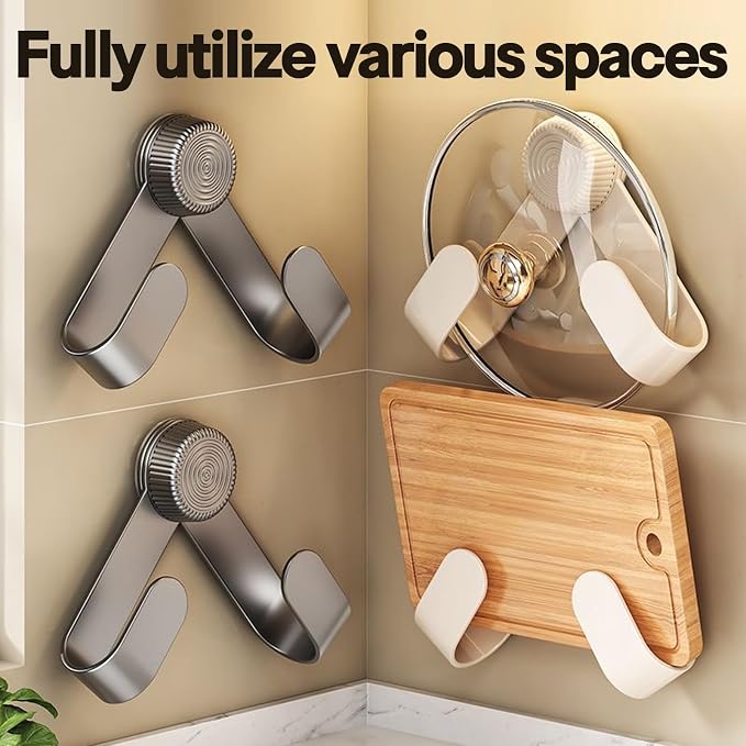2pcs Adjustable Pot Lid Holder with Suction Cup, Wall-Mounted Rotating Kitchen Organizer for Lids, Cutting Boards, Cabinets & Small Spaces - No Drilling Required, Chrome Plated(White) - Image 2