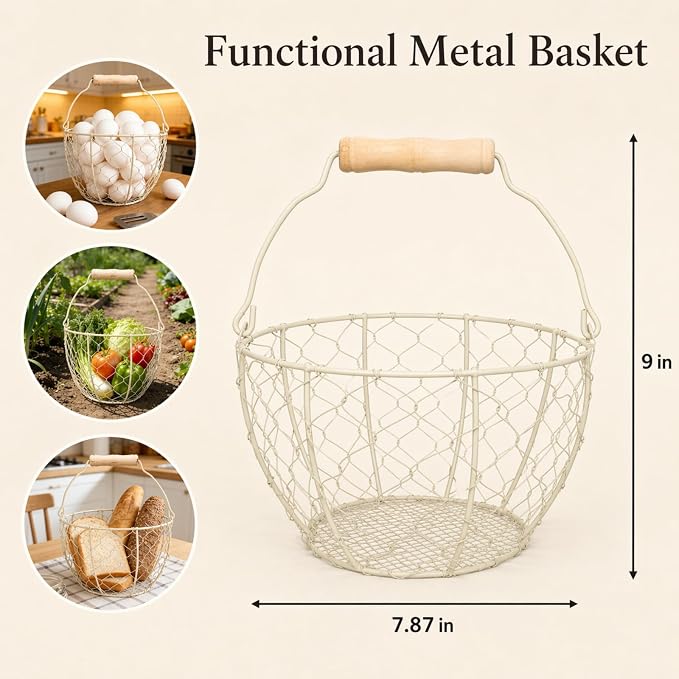 2 Pcs Egg Basket With Handle,Wire Egg Basket for Gathering Fresh Eggs, Round Egg Collecting Basket for Farm,Vintage Style Chicken and Duck Eggs Basket Egg Countertop Storage Container Holder ﻿ - Image 2