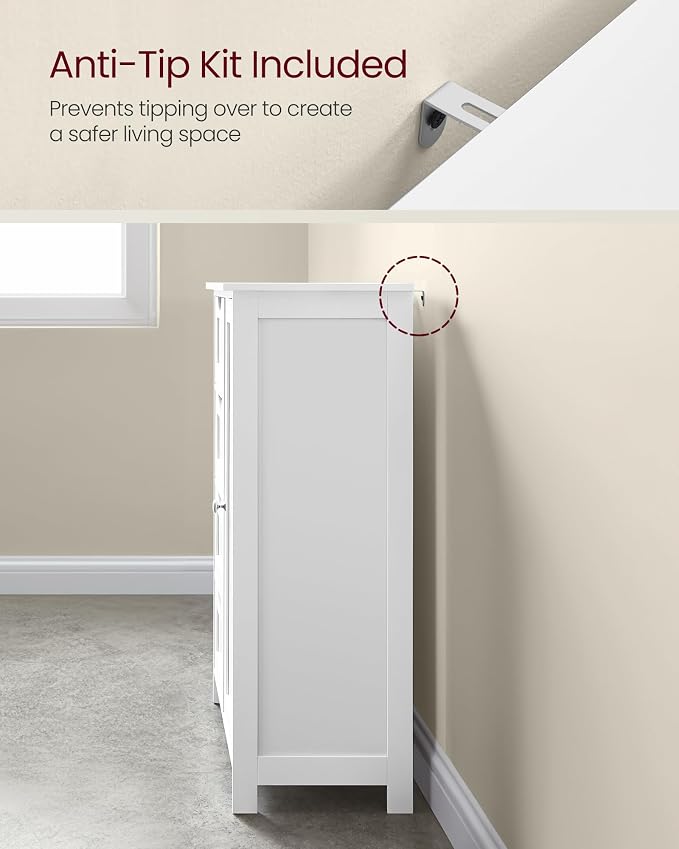VASAGLE Storage Cabinet with Drawers, Freestanding Floor Cabinet with Door, 13.8 x 25.6 x 35.4 Inches, Adjustable Shelf, for Bathroom, Living Room, Kitchen, Cloud White ULHC042WH01S - Image 3