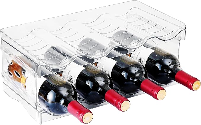 2 Pack Stackable Wine and Water Bottle Holder Free-Standing Fridge Wine Bottle Organizers Clear Plastic Water Bottle Holder for Cabinet,Refrigerator,Pantry,Kitchen Countertops,Holds 8 Bottles by IEEK