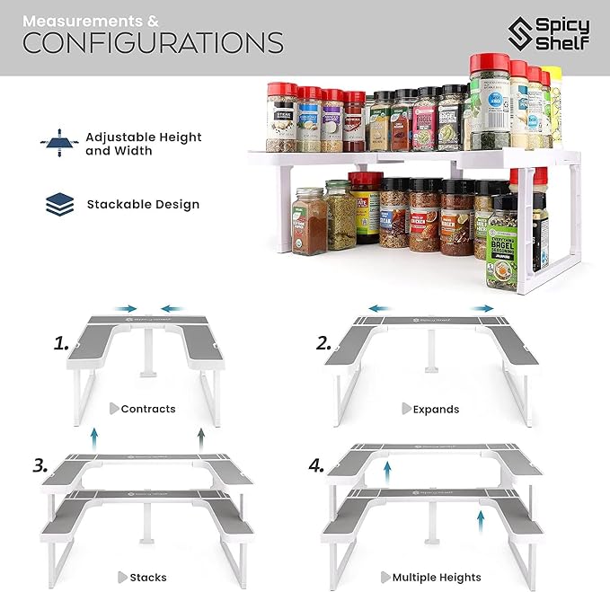 Deluxe - Expandable Spice Rack and Stackable Cabinet & Pantry Organizer (1 Set of 2 Shelves) - As seen on TV Deluxe (Spicy Shelf Organizer) - Pantry Organization - Pantry Spice Organizer - Image 7