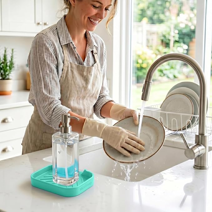 MicoYang Silicone Soap Dish with Drain Spout, Self-Draining Sink Organizer Tray for Bathroom and Kitchen, Sponges, Dispensers & Soap Holder, Non-Slip & Dishwasher Safe, Navy Blue (Compact, 4.9"×3.2") - Image 6