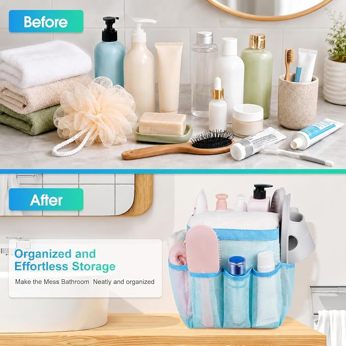 Mesh Shower Caddy Portable - 9 Pockets for College Dorm Room Essential | Large Capacity Mesh Shower Caddy with 9 Pockets, Portable Hanging Toiletry Bag for College Dorm, Gym, Camping and Beach - Image 6