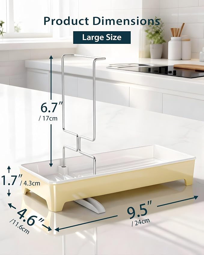 Minimalist Sink Caddy, Rustproof Sponge Holder for Kitchen Sink Yellow | Large Rustproof countertop organizer with 304 stainless steel brush holder, raised ridges and silicone drain tube - Image 3