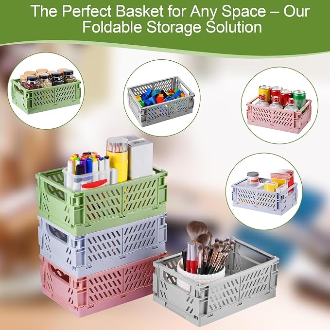 HUUSMOT 2-Pack Collapsible Plastic Storage Baskets, Grey, 9.8"x6.5"x3.8" | Pastel, Space-Saving, Collapsible Plastic Bins, Cute Mini Storage Crates, for Classroom, Kitchen, Office, Bedroom - Image 5