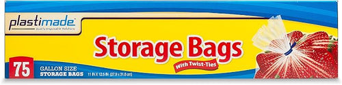 1 Gallon Storage Bags With Twist Ties, Clear Plastic, 75 Count | Roomy 11 x 12.5 in baggies for produce, snacks, freezer & pantry; flexible, tear resistant & easy to fill for meal prep - Image 2
