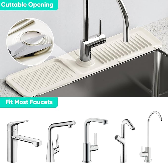 24'' Faucet Mat for Kitchen Sink [5°Slope Fast Self-draining] Faucet Mat Kitchen Sink Splash Guard Silicone Sink Faucet Mat Splash Guard Kitchen Sink Area Tidy Splash Faucet Guard Draining Mat-Beige - Image 5