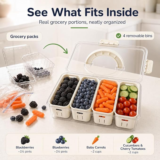 [Hand Wash Only] Salad Bar Containers for Fridge, Veggie Containers for Refrigerator, Salad Prep Containers for Fridge, Veggie Tray with Lid, Storage & Organizer for Fruit, Berry, Produce Keeper - Image 7
