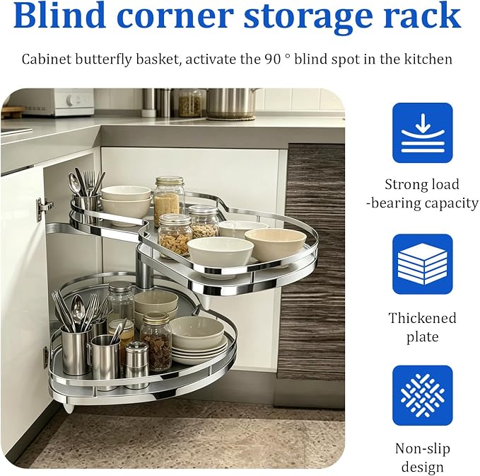 Blind Corner Cabinet Pull Out Organizer, for Door Opening 14.2"-16.1" / Cabinet Internal Width ≥29.9" / Depth ≥18.9" / Height 23.6"-29.5", Left/Right Adjustable Magic Corner Storage (Lift Pull Out) - Image 2
