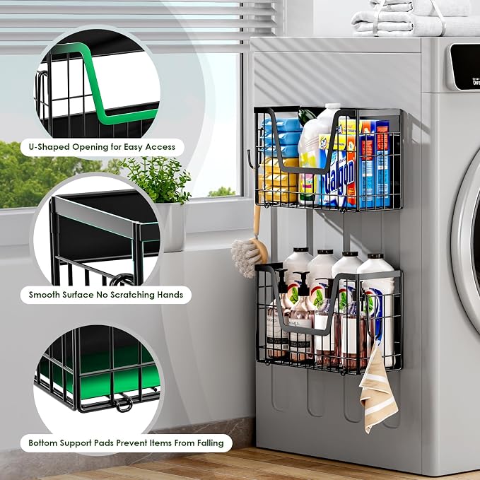 Magnetic Shelf for Fridge, Fruit Basket Magnet Shelves with 2 Hooks | Potato and Onion Storage Bins, Black Magnetic Organizer Side of Fridge Storage, Magnetic Spice Rack for Refrigerator Kitchen - Image 4