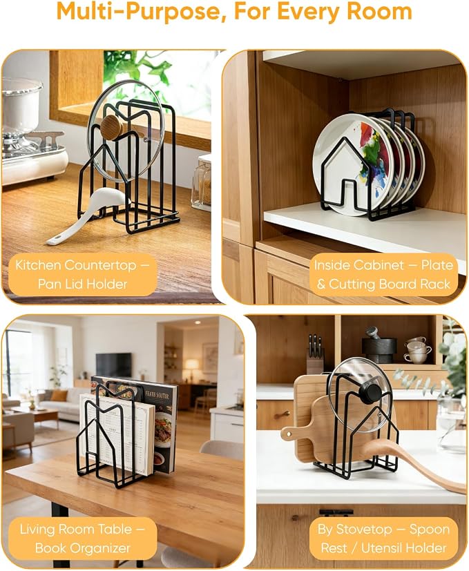 LINFIDITE Cutting Board Holder Chopping Boards Organizer Holder Kitchen Countertop Pot Pan Lids Rack Kitchenware Organizer Flat Steel 4.92 x 5.7 x 8.47 in. Black - Image 6