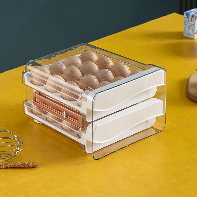 Sooyee Egg Holder for Fridge,2 Drawers 32 Eggs Organizer for Refrigerator,Space-Saving Egg Container, Clear Acrliy 2-Tier Egg Tray Storage for Kitchen - Image 4
