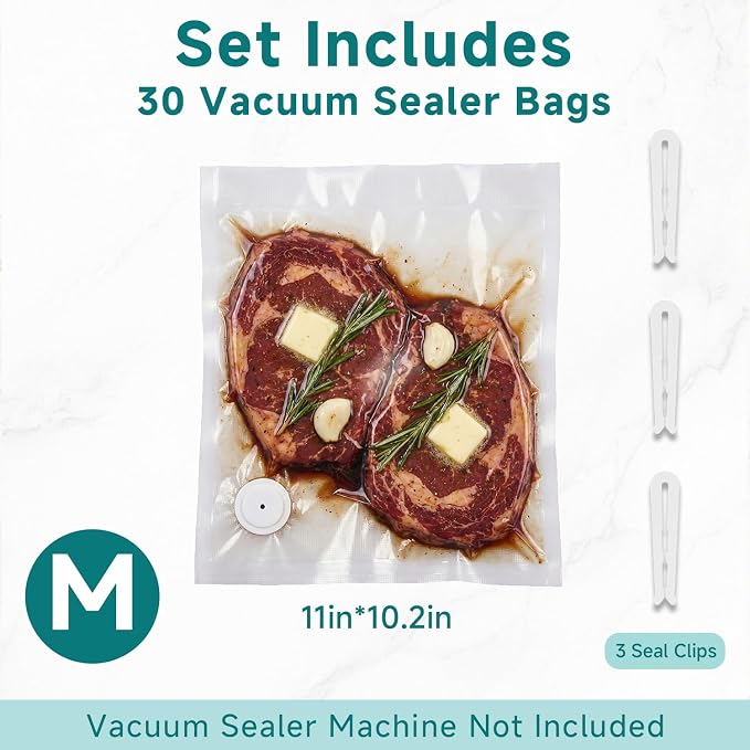 Mehomeli Reusable Vacuum Sealer Bags, 30 Medium Bags, 11in × 10.2in | BPA-free, Freezer and microwave safe, Leak-proof and odor-resistant, Compatible with most handheld vacuum sealers - Image 2