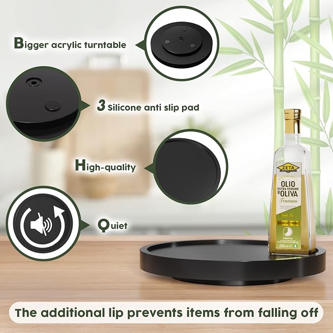 Turntable Vanity Tray, 9 Inch Bamboo Kitchen Sink Countertop Organizer | Perfume Candle Tray, Keep Glass Sponge and Soap, Bathroom Countertop Organizer, Black - Image 6