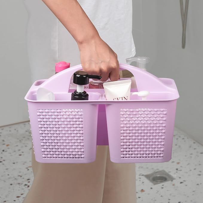 Plastic Portable Shower Caddy with Handle, 3 Compartments, Light Purple | Storage Organizer with Drain Holes, Sturdy and Durable For Bathroom, Kitchen, College Dorm, Sink, Camping - Image 4