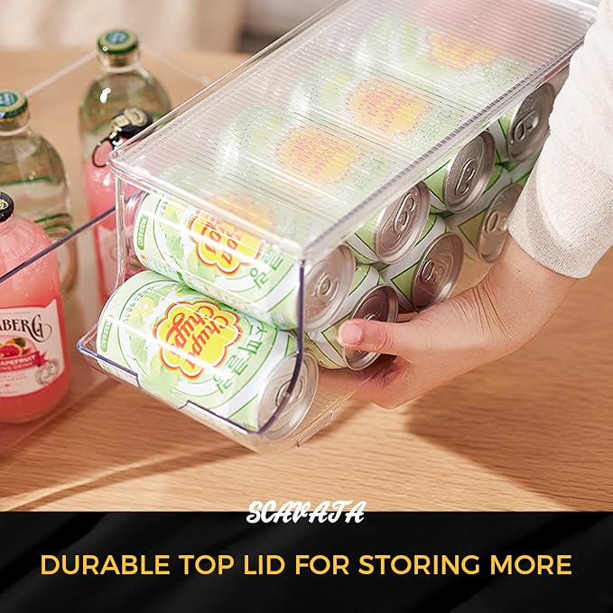 SCAVATA 2 Pack Soda Can Organizer for Refrigerator, Stackable Canned Food Pop Cans Container Can Holder Dispenser with Lid for Fridge Rack Freezer, Clear Storage Bins-Holds 12 Cans Each (Clear) - Image 8