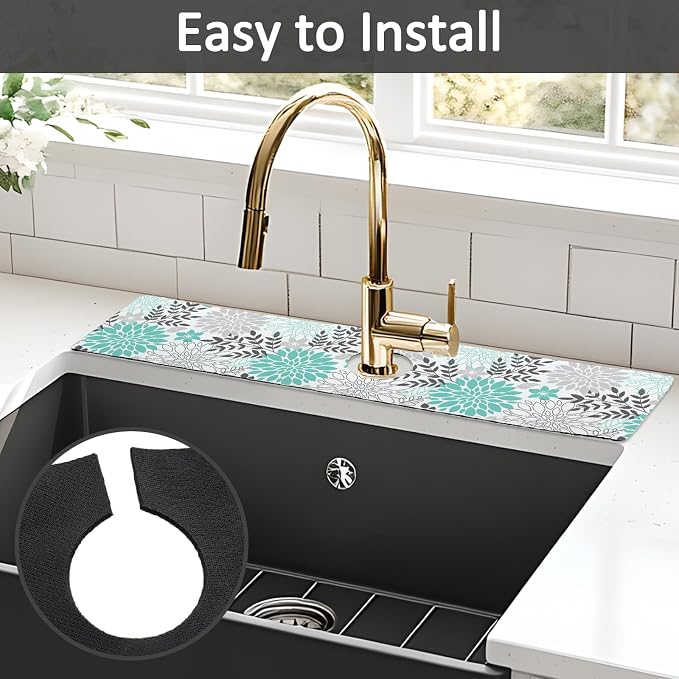 24" X 5.5" Kitchen Sink Splash Guard Faucet Mat Flora Super Absorbent Fast Drying Faucet Guard & Draining Mat Sink Splash Guard Behind Faucet for Kitchen, Bathroom - Image 5