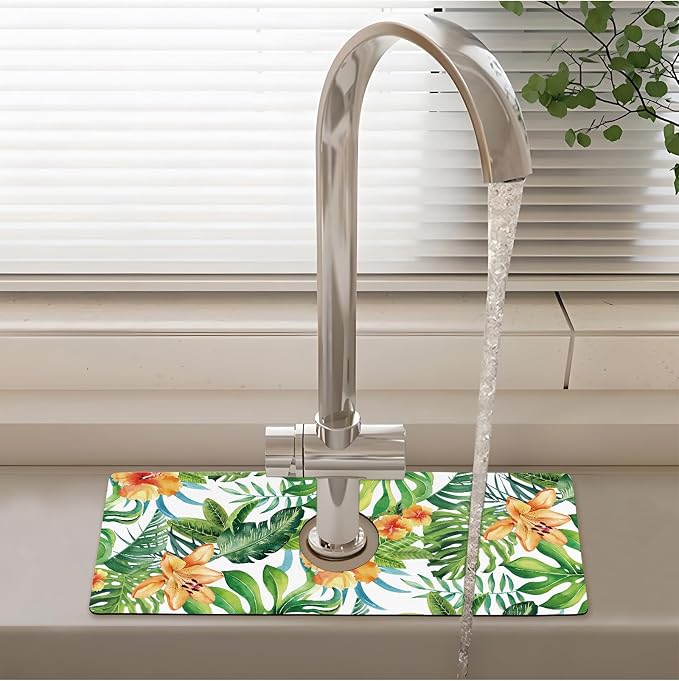 Patterned Sink Faucet Mat Kitchen Splash Guard Super Absorbent Drying Mat, Non-Slip Drain Pad for Kitchen Counter or Bathroom-15x5.5in - Image 2
