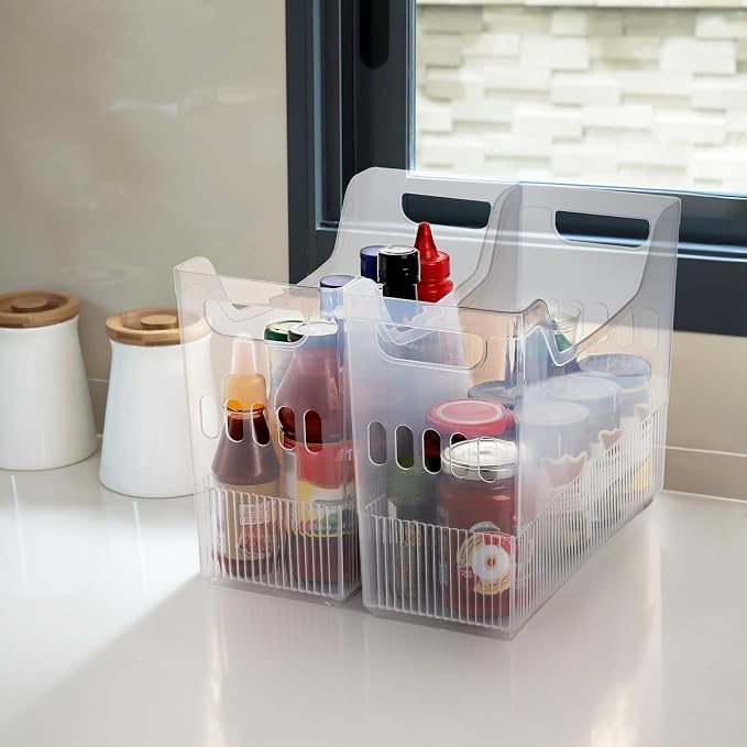 Peohud 3 Pack Freezer Organizer Bins with Wheels, Clear Plastic Pantry Storage Organizer with Handle, Tall Narrow Kitchen Organization Rolling Bins for Fridge, Cabinet, Bathroom, Under Sink, Office - Image 6
