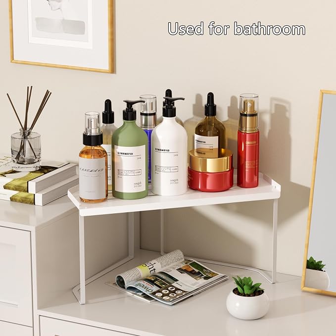 Stackable Metal Kitchen Cabinet Organizer,Kitchen Corner Shelf with Non-Slip Mat,Bathroom Organizer,Storage Shelf for Cabinet/Bathroom/Countertops/Utensils - Image 3