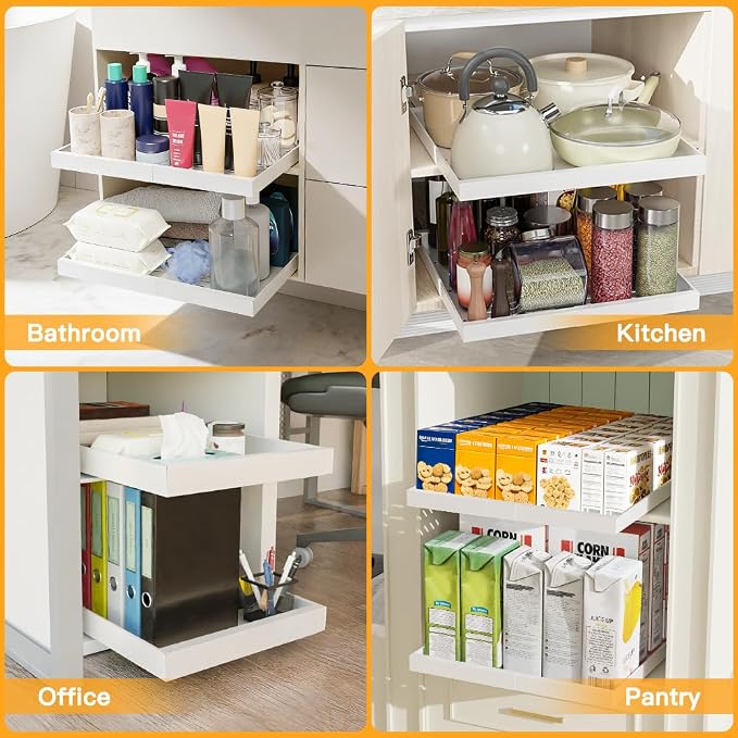 2 Pack Pull Out Cabinet Organizer Expandable(12"-20") Slide Out Drawer | 21" Deep Heavy Duty Slide out Drawers Fixed with 3 Slide Rails, Roll out Shelves For Kitchen, Bathroom, Pantry Storage, White - Image 7