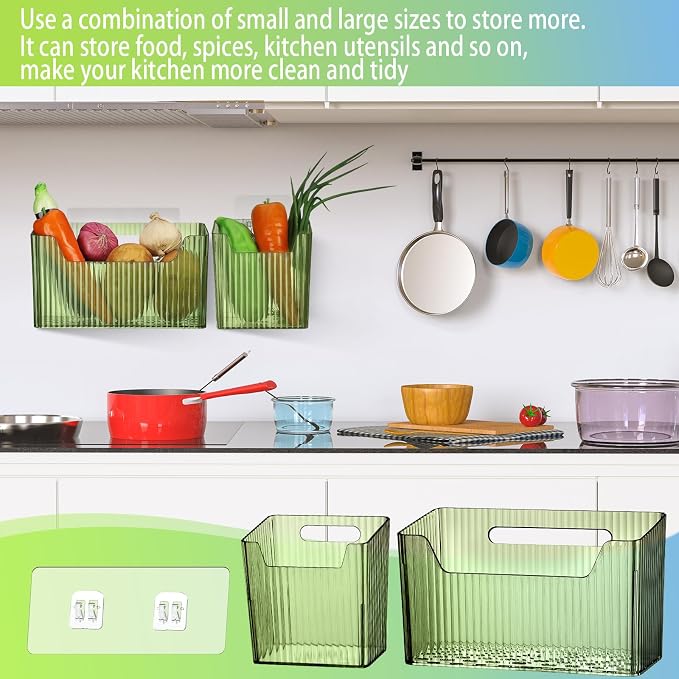 SiliFine 8 Pcs Cabinet Door Organizer Bin Wall Mount Organizer,3.94'',Green - Image 3