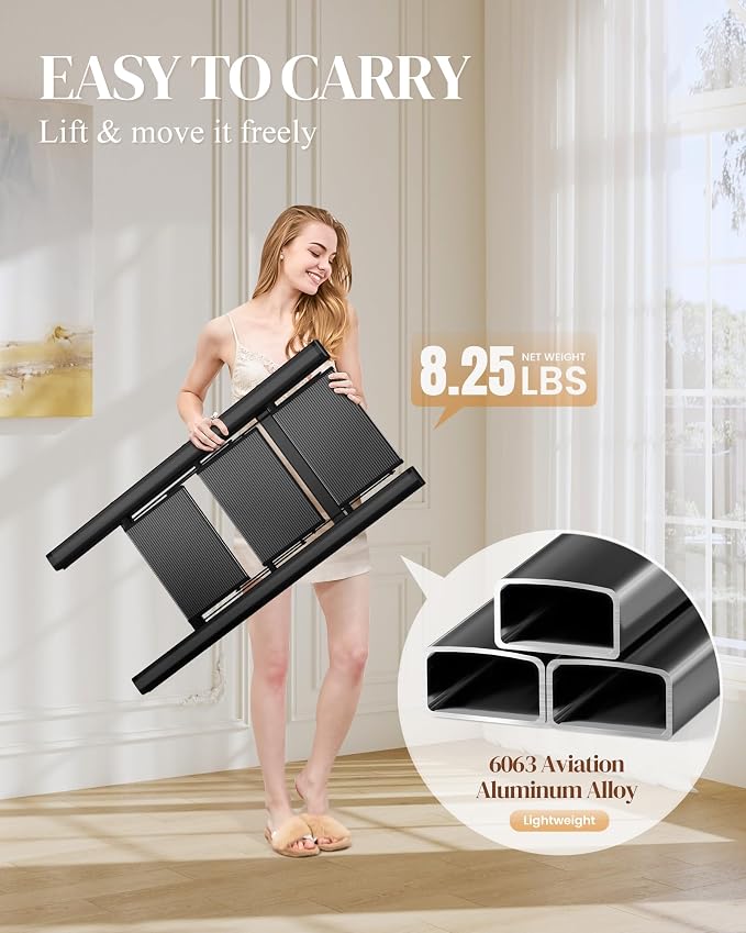 3 Step Ladder, Foldable Aluminum Step Stool with Anti-Slip Pedal | Lightweight yet Sturdy, Portable, Non Slip Feet, 300Lbs Capacity, Elegant Look, for Kitchen, Closet, Pantry, Black - Image 6