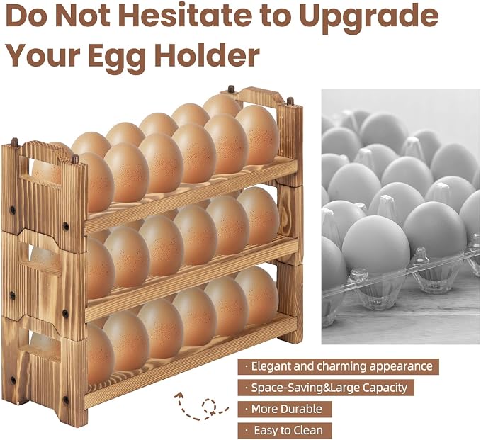 Egg Holder Countertop, 3-tire Solid Wooden Egg Holder, Stackable Egg Storage Easter Basket Holding Up to 36 Fresh Eggs, Chicken, Duck Eggs - Unfinished - Image 5