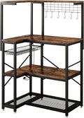 4-Tier L-Shaped Baker's Rack with Power Outlet, Corner Coffee Bar, Brown | Kitchen Appliance Storage, Pull Out Basket, 6 Hooks and Flexible Installation Options for Kitchen, Balcony, Living Room by METYERRY