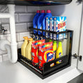 Under Sink Organizer, L-Shaped Pull Out Cabinet Organizer, Kitchen | 2 Tier Metal Slide Out Shelf for Kitchen, Bathroom, Laundry, and Utility Cabinet Storage for Deep Cabinets, Black, 1 Pack by REALINN