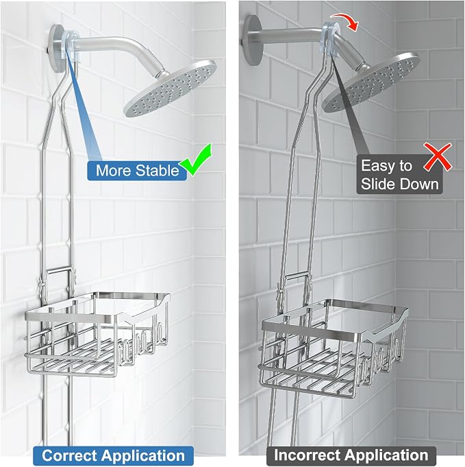 Upgraded Extended Length Shower Organizer with Hooks, Rustproof Shampoo Soap Holder, Large Hanging Bathroom Caddy, Silver - Image 6