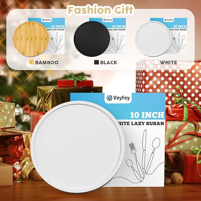 Turntable Vanity Tray, 10 Inch Bamboo Kitchen Sink Countertop Organizer | Perfume Candle Tray, Keep Glass Sponge and Soap, Bathroom Countertop Organizer, White - Image 5