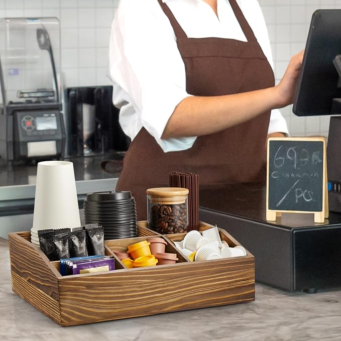 Burnt Wood Coffee Station Organizer for Countertop, Coffee Bar Accessories and Organizer, Rustic Coffee Pod Holder Storage Basket for K Cup Sugar Tea - Image 7