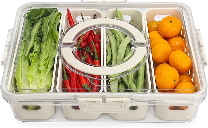 Salad Bar Containers for Fridge with Lid Handle, Fruit Storage Veggie Tray | Salad Prep Container with 4 Removable Strainers, Berry Box Fresh Produce Saver Lettuce Keeper for Refrigerator Kitchen Picnic by Shopwithgreen