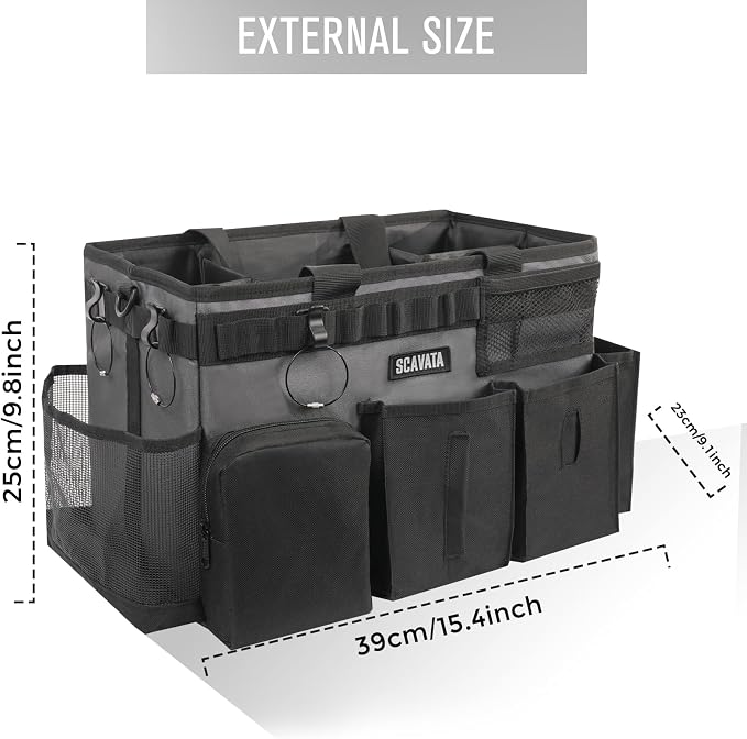 SCAVATA Wearable Cleaning Caddy Bag, Portable Cleaning Supplies Organizer | Cleaning Tool Storage with Handle & Shoulder Straps for Housekeepers, 4 Foldable Dividers, Home & Car Use, GraphiteGrey - Image 5