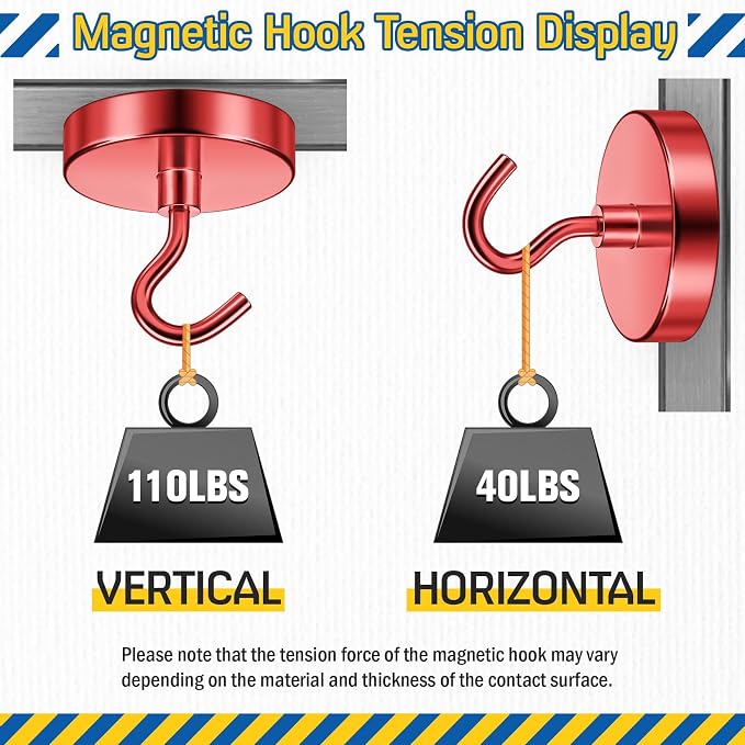 FINDMAG Magnetic Hooks for Cruise Cabins, 110lbs Magnetic Hooks | Cruise Ship Magnets for Grill, Classroom Organization, Strong Fridge Magnets, Office Supplies, 6 Pack, Red - Image 6