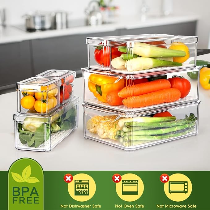 ZIJUND 14 Packs Fridge Organizers and Storage, Refrigerator Organizer Bins | Stackable BPA-Free Refrigerator Organizers and Storage Containers for Fruit, Vegetable, Food, Drinks, Cereals, Clear - Image 2
