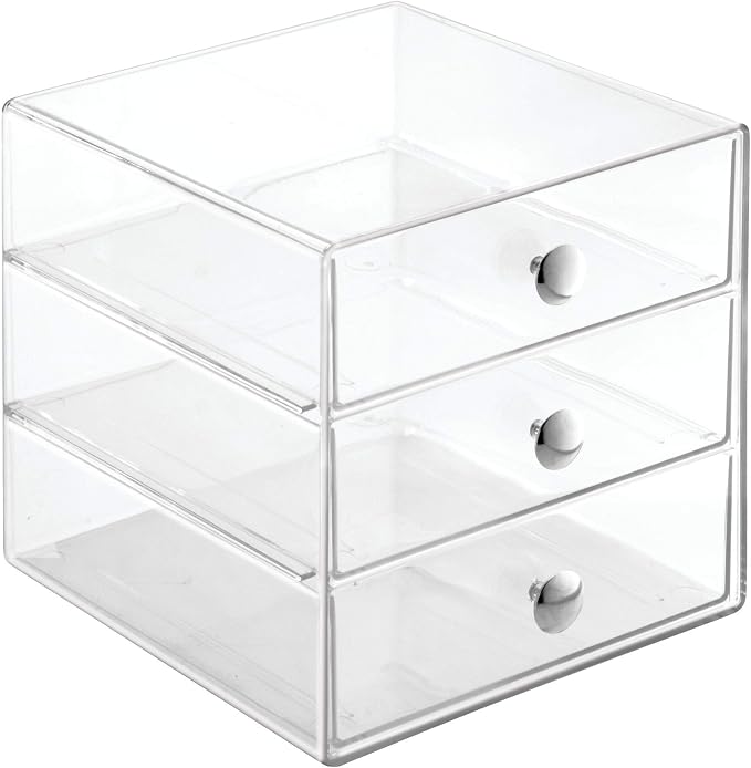 iDesign Stackable 3-Drawer Makeup Organizer, Clear | Bathroom Storage, Vanity Storage - Image 6
