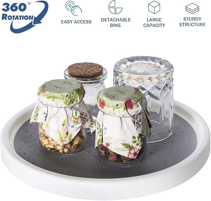 Lazy Susan Organizer, 2 Tier Non Skid Spice Rack Turntable,360 Degree Rotating Seasoning Organizer, 10-Inch Spinning Organizer for Pantry Cabinet, Kitchen, Countertop, Vanity Display Stand | 2-Tier, 10 Inch, Durable & Easy Clean,for Pantry Cabinet, Kit... - Image 2