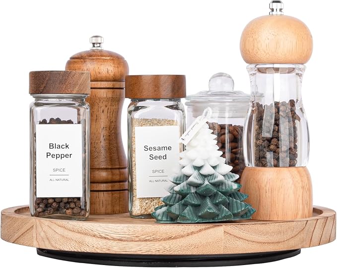 Wood Lazy Susan Turntable Kitchen Decor Round Table Tray, 10" Brown | Waterpoof, Easy clean, Non-slip, Rotating Wooden Decorative Pantry Table Tray for Seasoning, spice, snack - Image 3