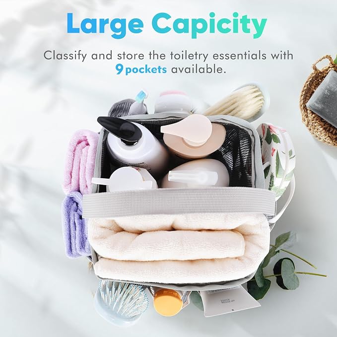 EUDELE Mesh Shower Caddy Portable for College Dorm Room Essentials, Shower Caddy Dorm with 9-Pocket Large Capacity for Beach, Swimming, Gym, Camping, Travel essentials - Image 4
