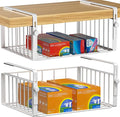 AmonHouseware 2Pack Under Shelf Basket Storage,Adjustable Hanging,White | Under Cabinet Shelf Add-on, Slide-in Baskets,Organizer for Laundry Room Kitchen Pantry Desk Bookshelf Counter Cupboard by AmonHouseware