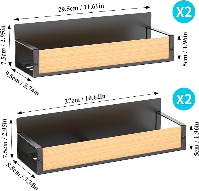 4 Pack Magnetic Spice Storage Rack Organizer for Refrigerator and Oven, Wood Fridge Organizers and Storage | Magnetic Shelves Heavy Duty for Fridge in Kitchen, Seasoning Storage Organizer, For Oven Washer and Dryer, For Heavier Items - Image 7