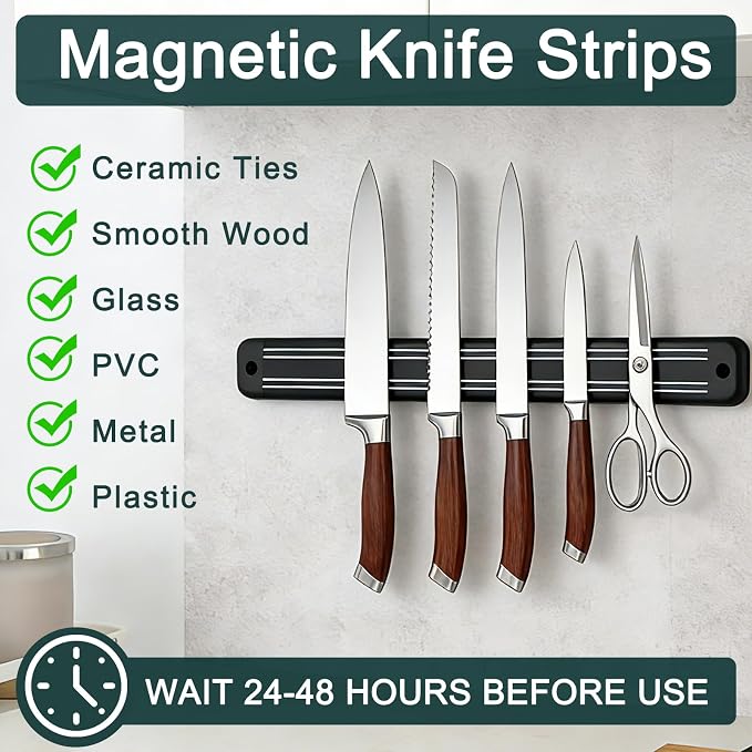 Magnetic Knife Strips,Magnetic Knife/Tool Holder for Wall/Refrigerator | Strong magnetic holder，magnetic tool organizer screws or tape installation,Saves counter space, keeps kitchen tidy - Image 4