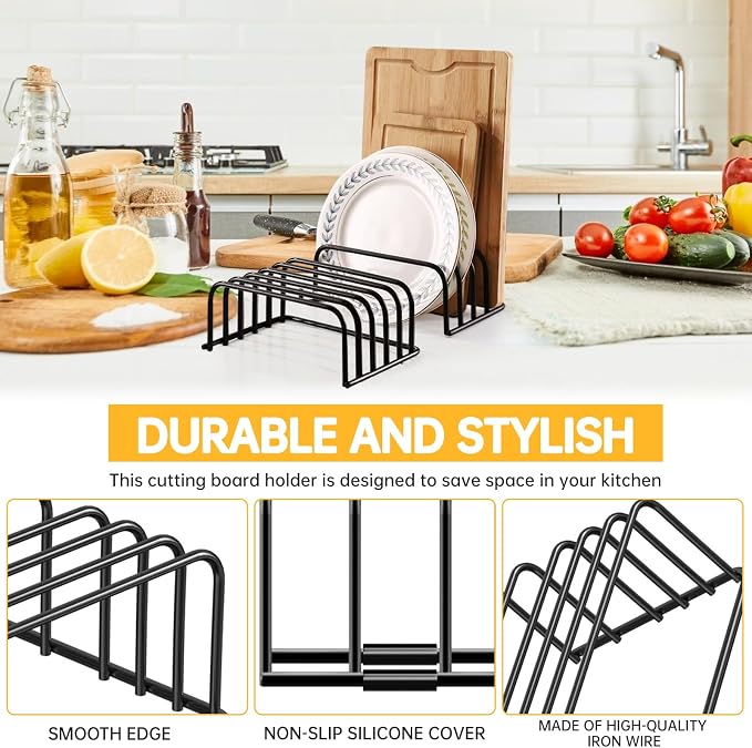 Kitchen Cutting Board Organizer Rack, 5-Slot Storage Holder for Boards, Bakeware, Cookie Sheets (1pc Black) - Image 4