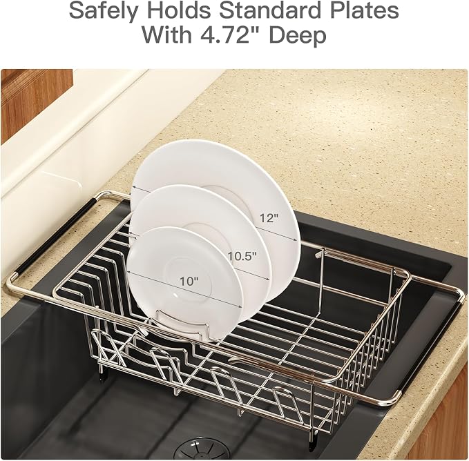 Dish Drying Rack Over The Sink with Adjustable Utensil Holder | Expandable Stainless Steel Dish Drainer for Small Kitchen, Apartment, RV, Counter Space Saving, Perfect Fit, Rustproof - Image 7