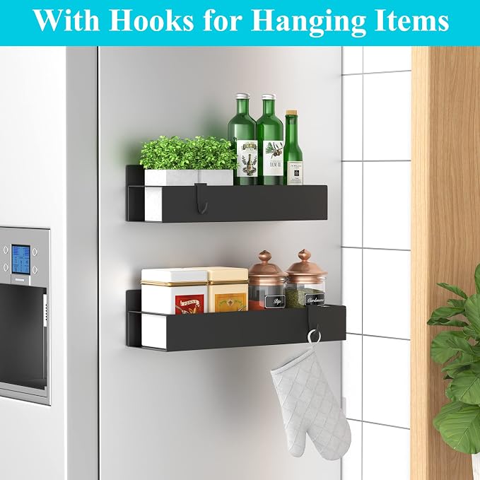 Metal Magnetic Spice Rack for Refrigerator2 Pack Black | Magnetic Shelves Heavy Duty for Fridge in Kitchen, Seasoning Storage Organizer, For Oven Washer and Dryer, For Heavier Items - Image 2